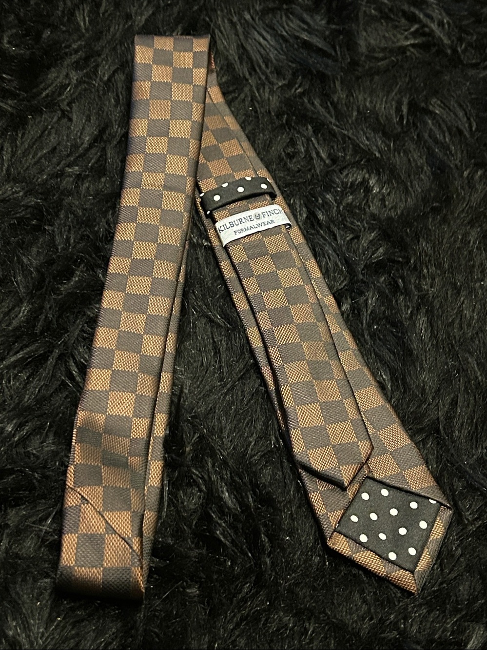 Kilburne & Finch Formalwear Necktie Brown & Black Checkered Checker Board - Picture 3 of 8